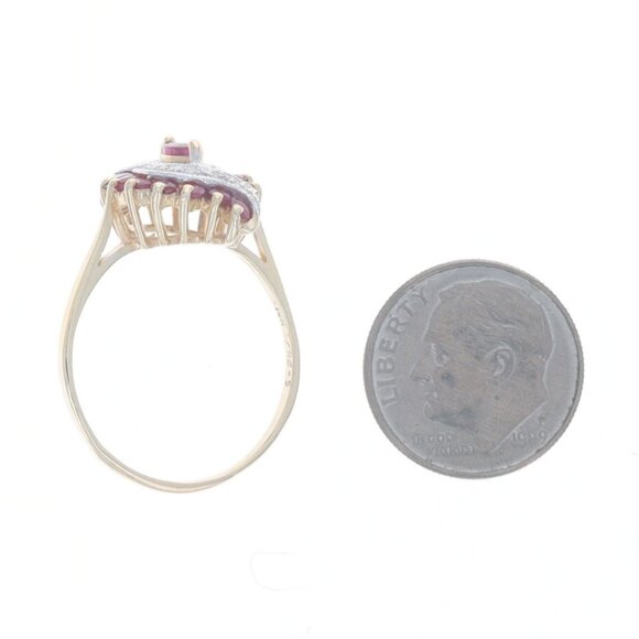 Yellow Gold Ruby Diamond Ring - 10k Marquise & Round .94ctw Swirl - Picture 5 of 6